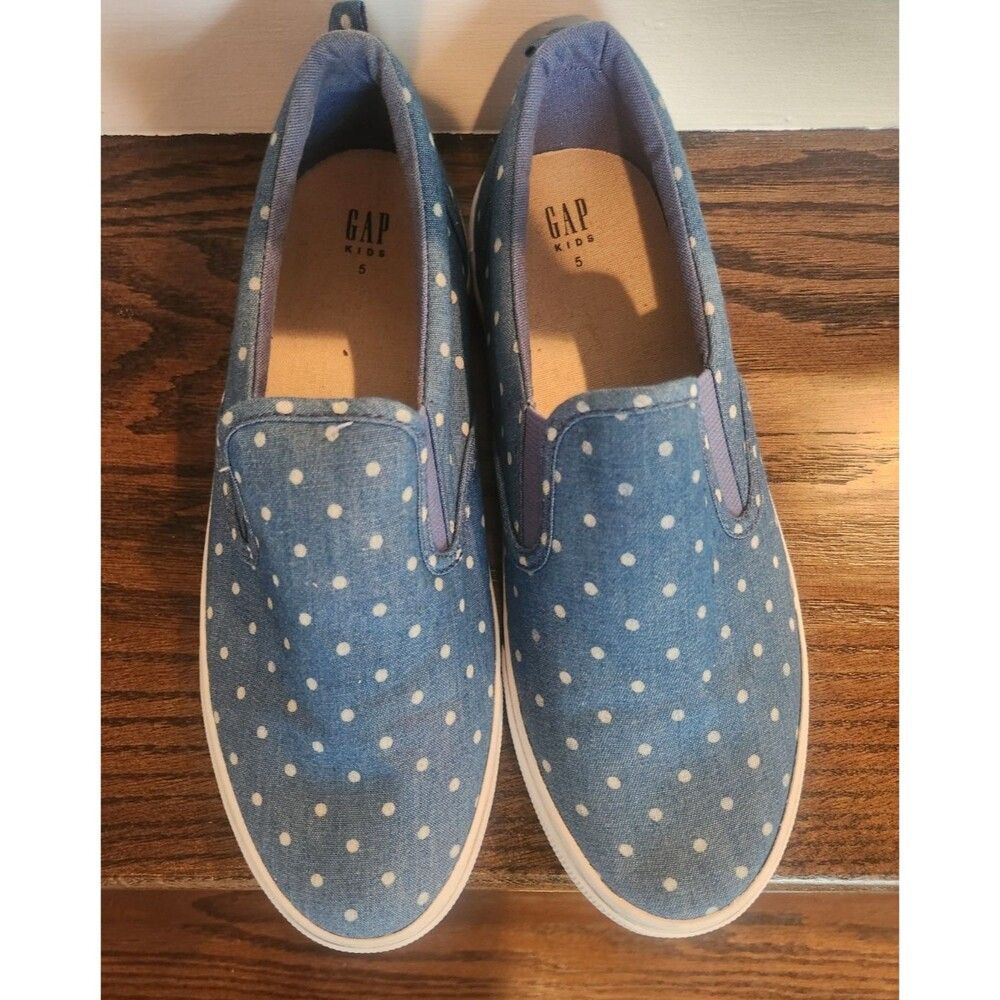 GAP Kids Girls Slip-on Sneakers Blue Denim Polka Dot Print Kids Size 5